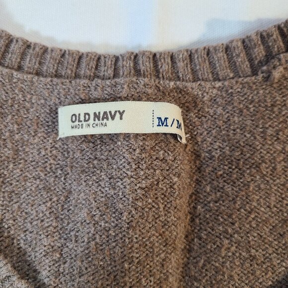 Old Navy Brown Knit Sweater Medium | Classic Long Sleeve Pullover Unisex - Picture 4 of 7